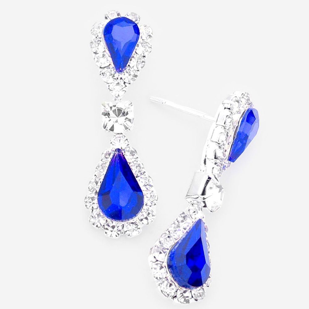 Dainty Diamond Sapphire Blue Statement Earrings